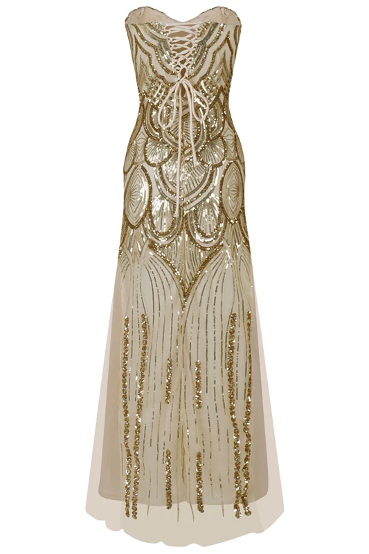 Adult Women Beaded Sequin Geometric Pattern Maxi Long Gatsby Flapper