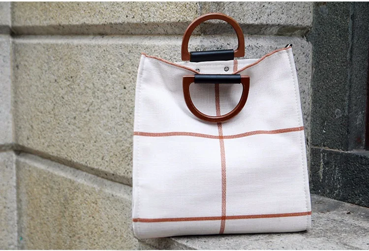 MJ Women Plaid Canvas Tote Casual Beach Bags Big Capacity Women Shopping Bag Daily Use Canvas Handbag Cotton Linen Shoulder Bag (5)