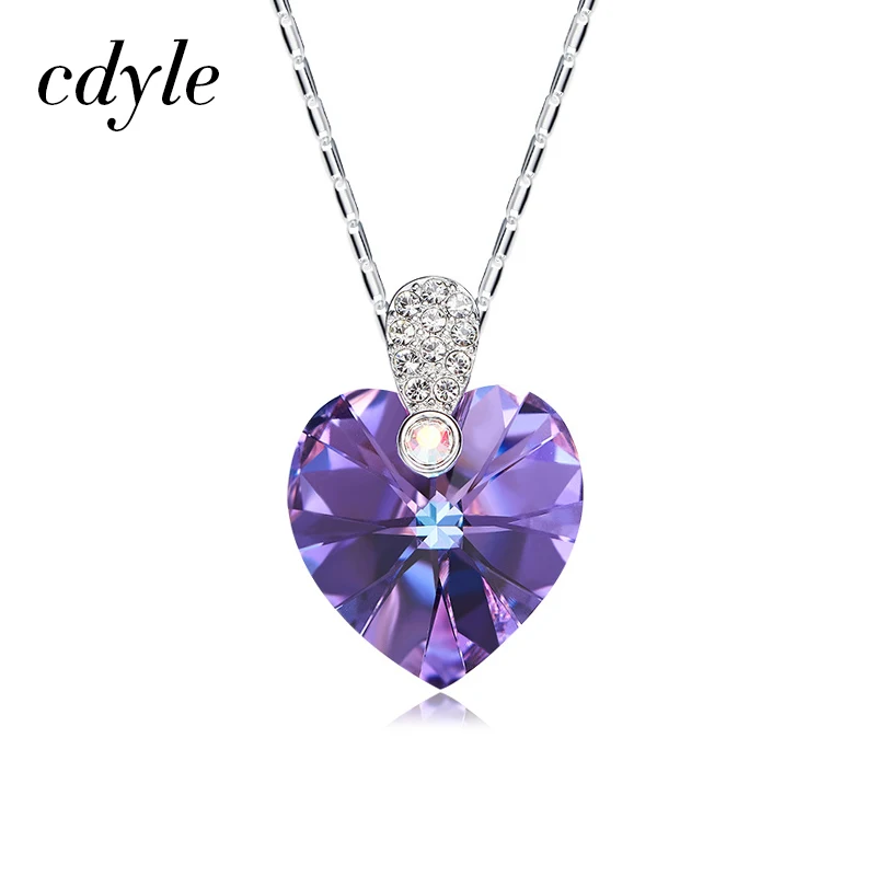 Cdyle Embellished With Crystal Jewelry Blue Purple Heart Crystals Pendant Necklace Charm Valentine S Day Gift Pendant Necklaces Aliexpress