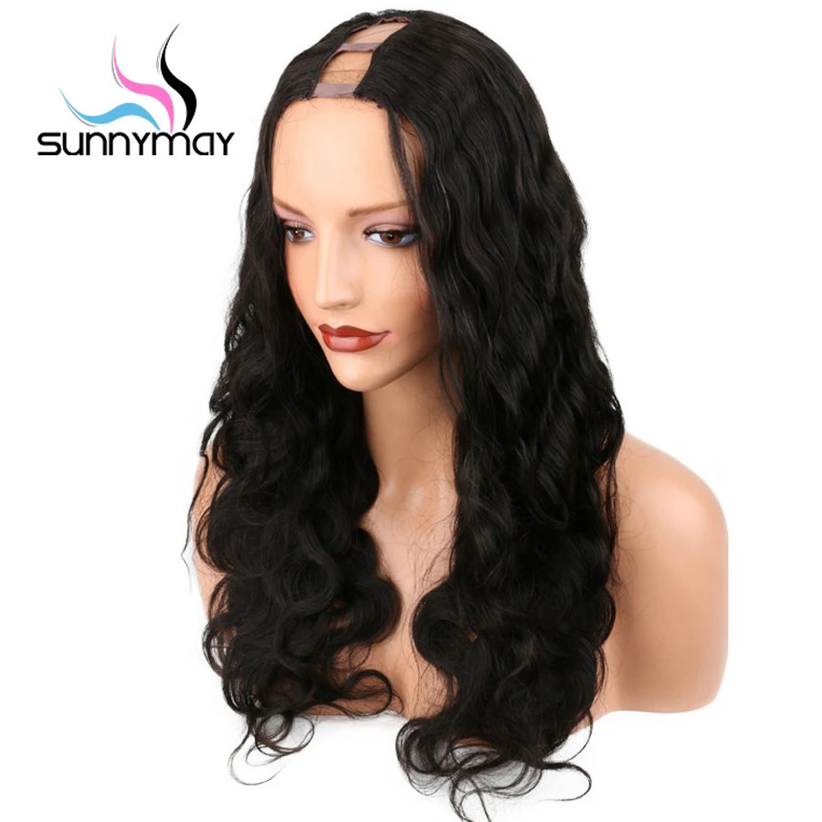 Murah Sunnymay 250% Density Tubuh Wave 1x4 Bagian Tengah U Bagian Manusia rambut Wig Untuk Wanita Brasil Remy Rambut U bagian Wig Rambut Penuh