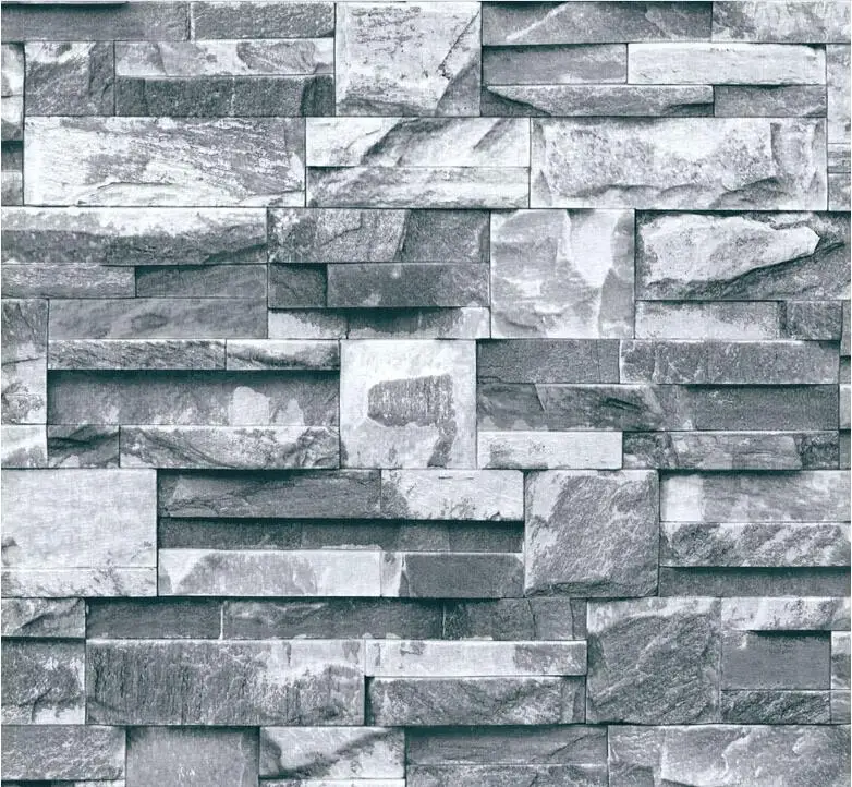 3D Effect Natural Embossed Stack Stone Brick Tile Vinyl Wallpaper Decor