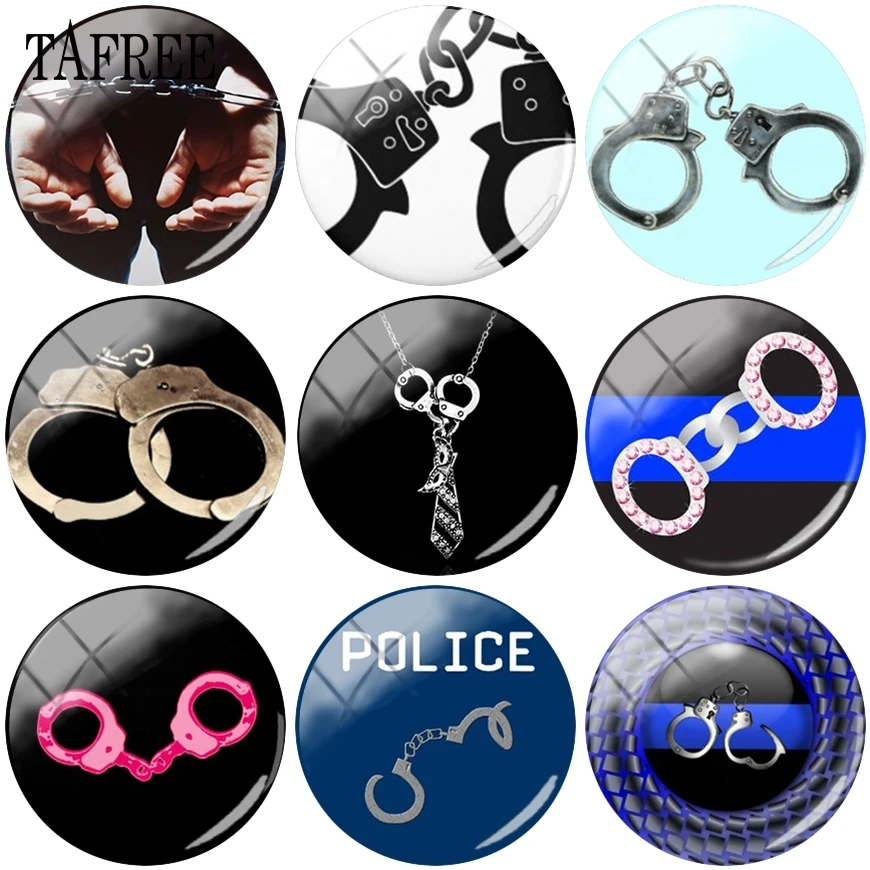 

TAFREE Handcuffs Picture Glass Cabochon Dome Flat Back Making Findings DIY Beads For Brooches Tie Clips