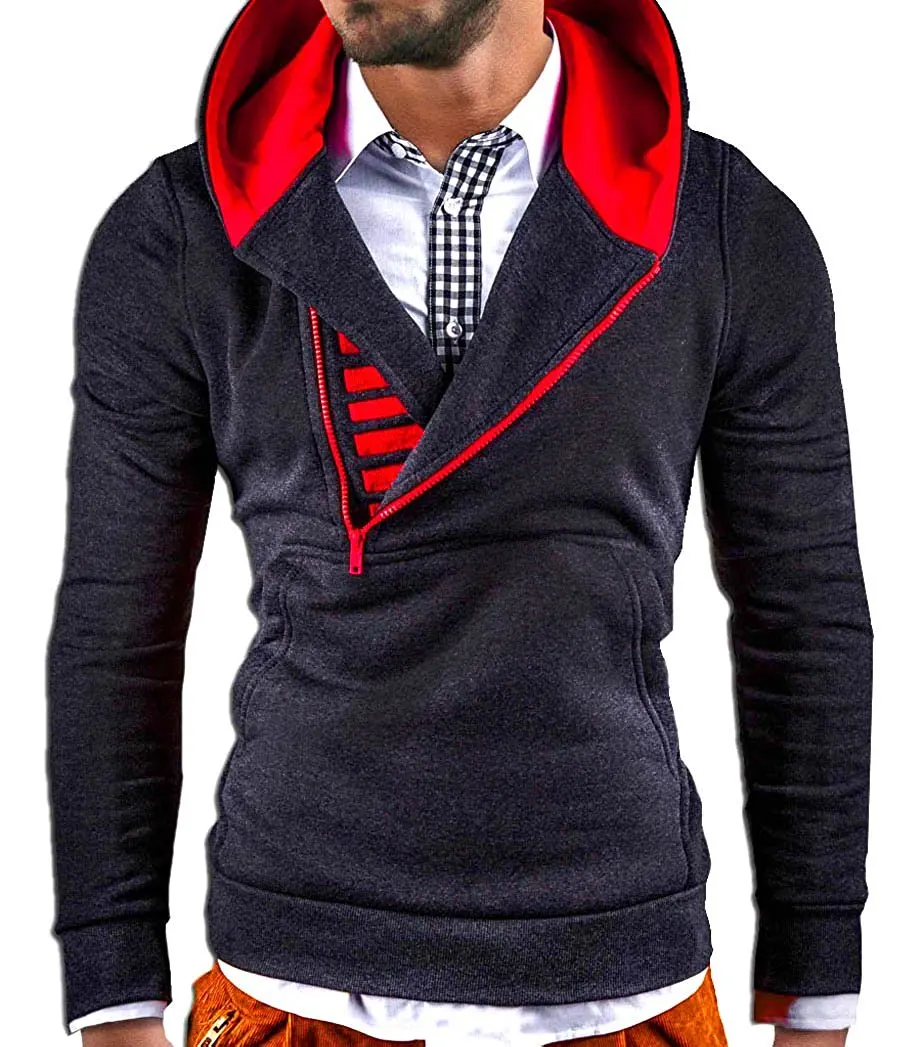 Brand 2018 Hoodie Diagonal Zipper Letter Print Hoodies Men Fashion