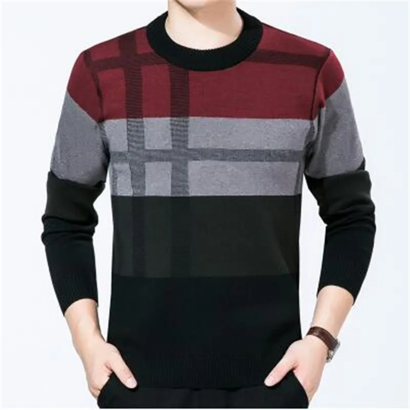 Мужское пальто среднего возраста мужской свитер с круглым вырезом дизайн Thciken Горячая Распродажа Свитер мужская теплая одежда пуловер для мужчин FYY061 - Цвет: red gray