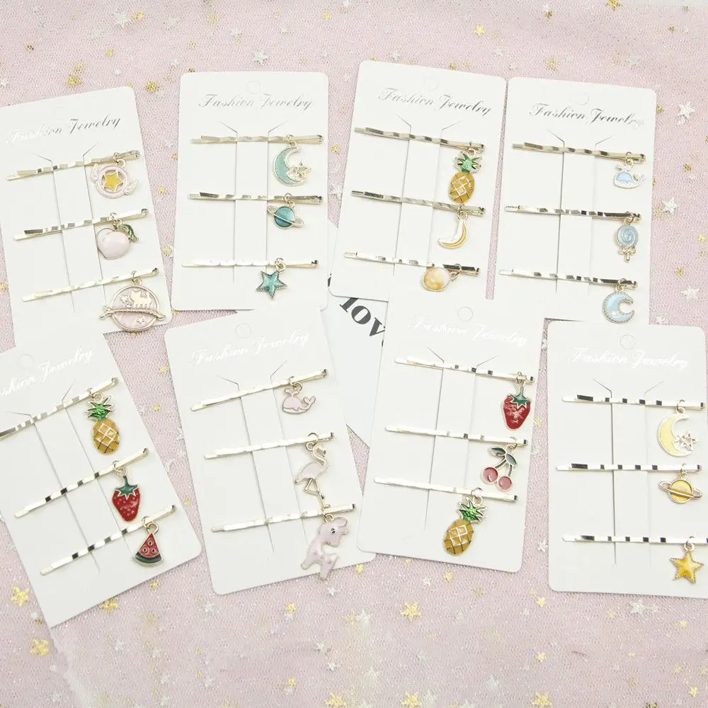 

3PCS/Set Hair Pin Korean Fashion Sweet Fruit Metal Hair Clip Women Hot Sale Starry Sky Hair Accessories Sweet Barrette New