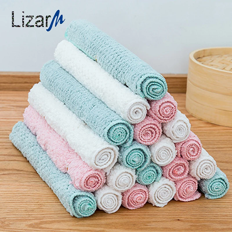 

Household Kitchen Towels Cleaning Dish Washing Cloth Absorbent Thicker Double-layer Microfiber Wipe Table Towel cleaner tools