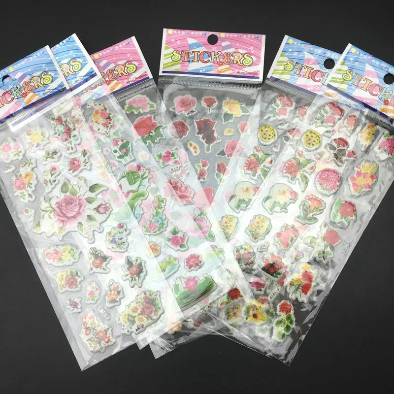 8-Sheets-lot-3D-cartoon-Flower-Pattern-bubble-Stationery-Sticker-classic-for-Kids (1)