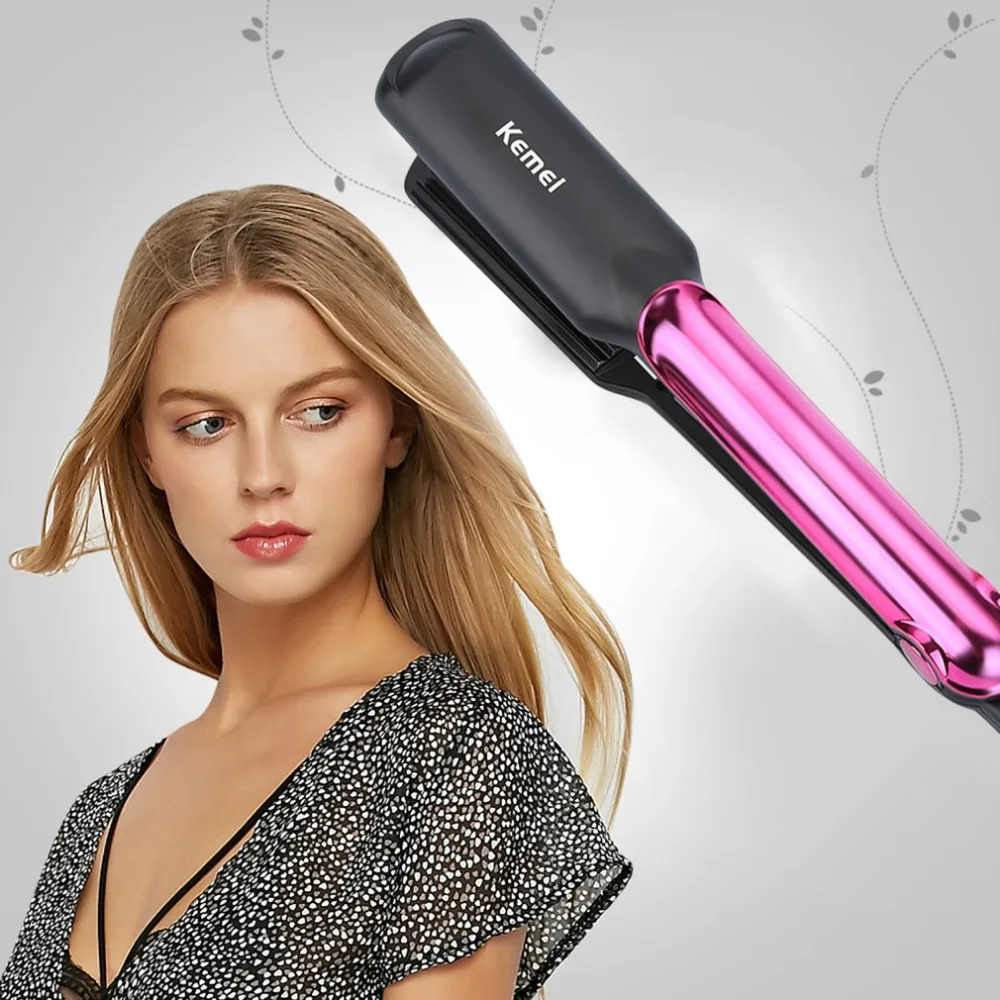

Kemei Thermostatic Flat Iron Professional Straightening Irons 220-240V Ceramic Hair Straightener Styling Tool EU Plug