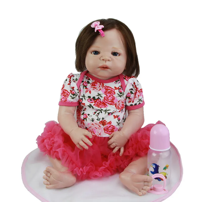 

Blue Eyes Reborn Babies 23 Inch Realistic Girl Dolls With Rooted Human Hair Full Silicone VInyl Doll Kids Birthday Xmas Gift