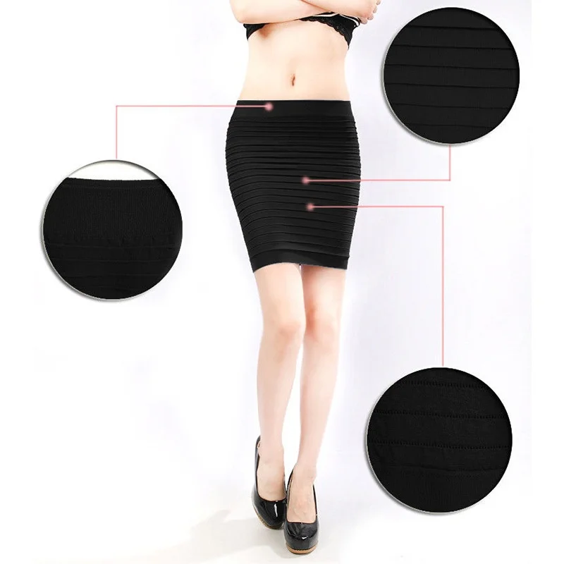 

Women Above Knee Pleated Seamless Stretch Tight Skirt Fashion New High Quality Sexy Mini Skirt Short Pencil Skirt