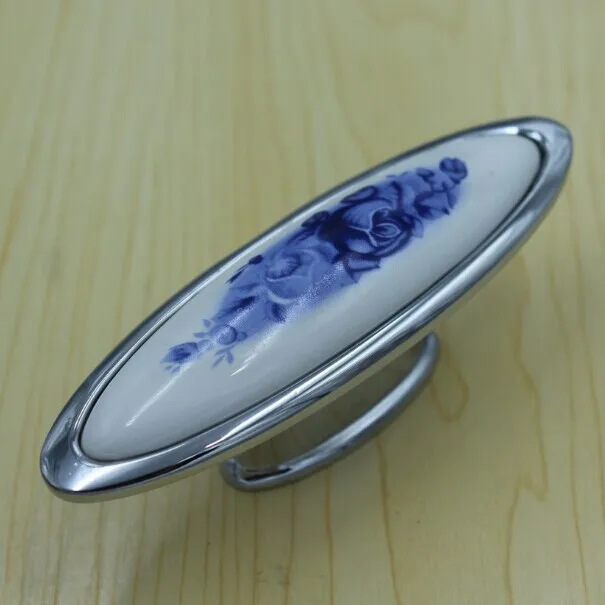 

Hole Space 32mm Ceramic Kitchen Cabinet knobs Bule and White Porcelain Dresser Handles Silver Zinc Alloy Wardrobe Handles Pulls