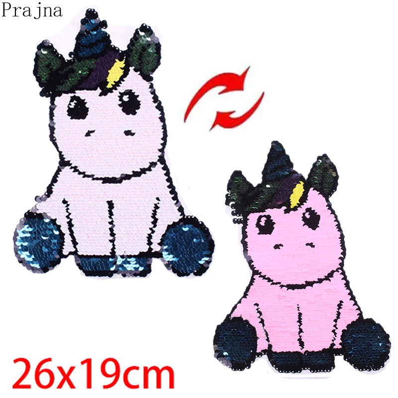 Prajna Cute Unicorn Reversible Patch Horse Sequin Glitter Embroidered Patches Stripe Sew On For Clothes Stickers Badge | Дом и сад
