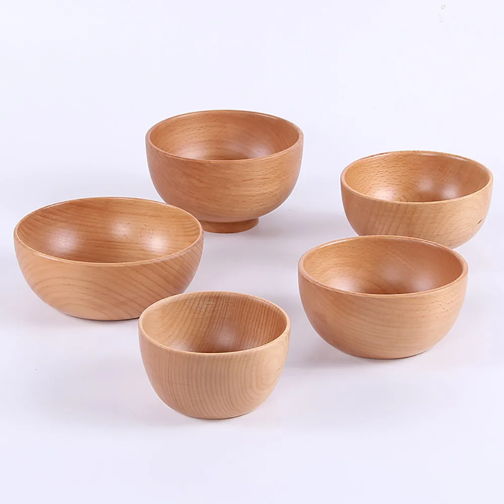 

Japanese Wooden Bowl Family Children's Rice Bowl Soup Bowl Solid Wood Tableware
