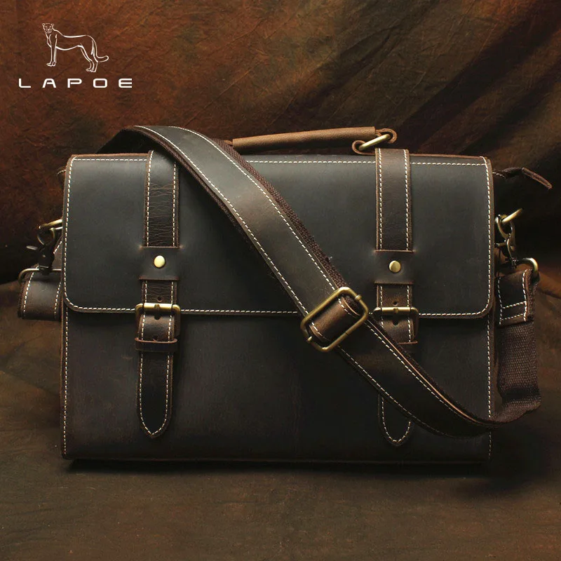 

DWOY Business Men Briefcase Crazy Horse Genuine Leather Men Bag Handbags Totes Vintage laptop bag Male Shoulder bags