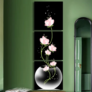 

Modern art picture painting decor series back light pink transparent vase still life feature flower oil painting prints decor