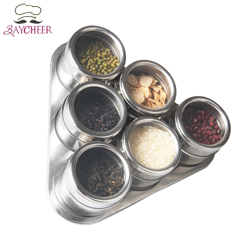 

6pcs/set Stainless Steel Seasoning Condiment Pot For Pepper Salt Sugar Beans Kitchen Accessories