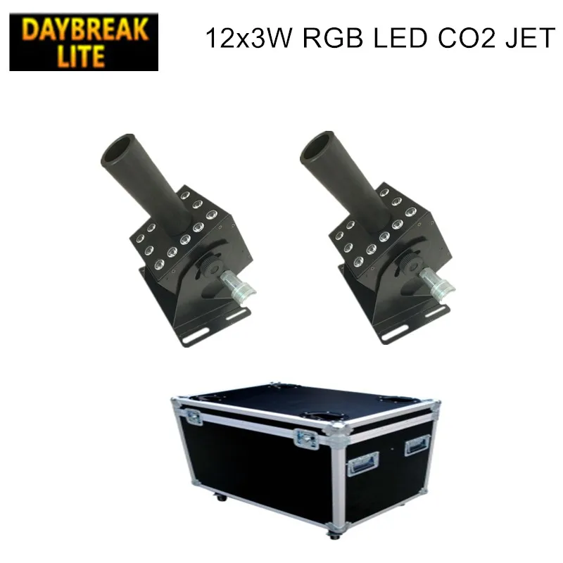 FlightCase pack 2 шт. co2 струйная машина со светодиодным эффектом 12x3 Вт RGB цветная с 5 м