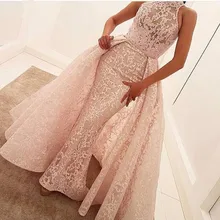 Розовый мусульманские Вечерние платья с юбкой-годе, с высоким воротником, с аппликацией, с кружевами ислам Дубаи саудовско-Аравийский с цветочным принтом, вечернее платье