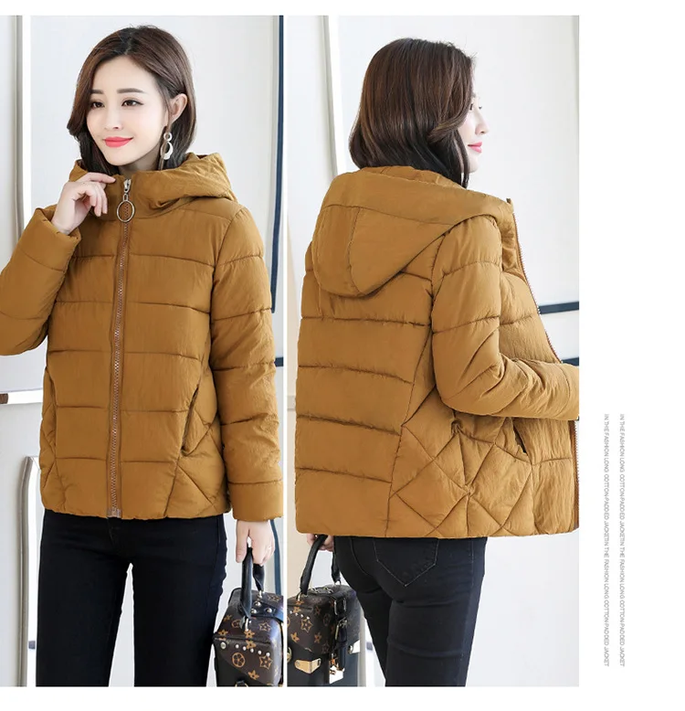 Зимняя женская куртка большого размера 6XL, новинка, модное маленькое хлопковое теплое пальто, короткая приталенная парка, женская теплая верхняя одежда с капюшоном, CM740