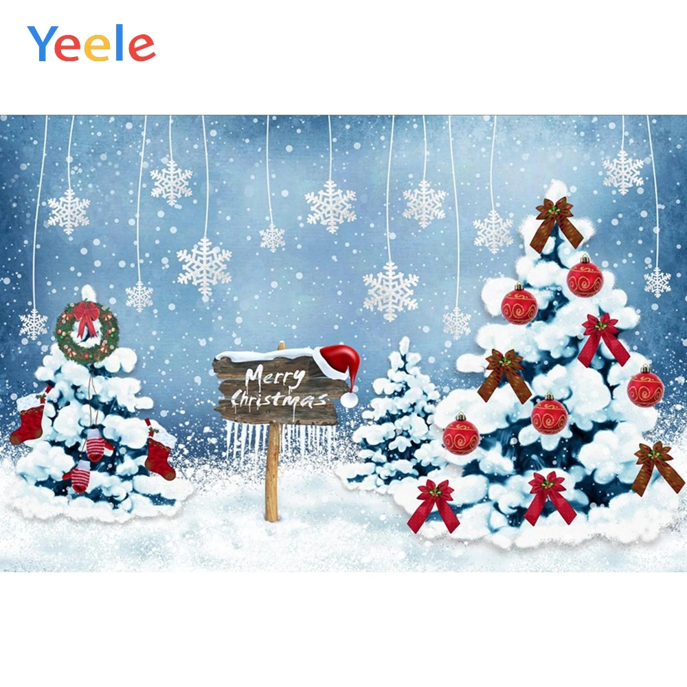 

Yeele Christmas Photocall Snowflake Board Pine Tree Snow Portrait Photography Background Photographic Backdrops for Photo Studio