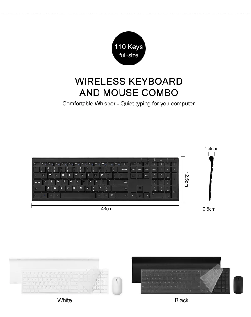 B.O.W Slim Matte Metal feel 2.4Ghz Wireless keyboard(110 / 99keys), Compact Rechargeable Thin keyboard for Desktop Pc,Laptop