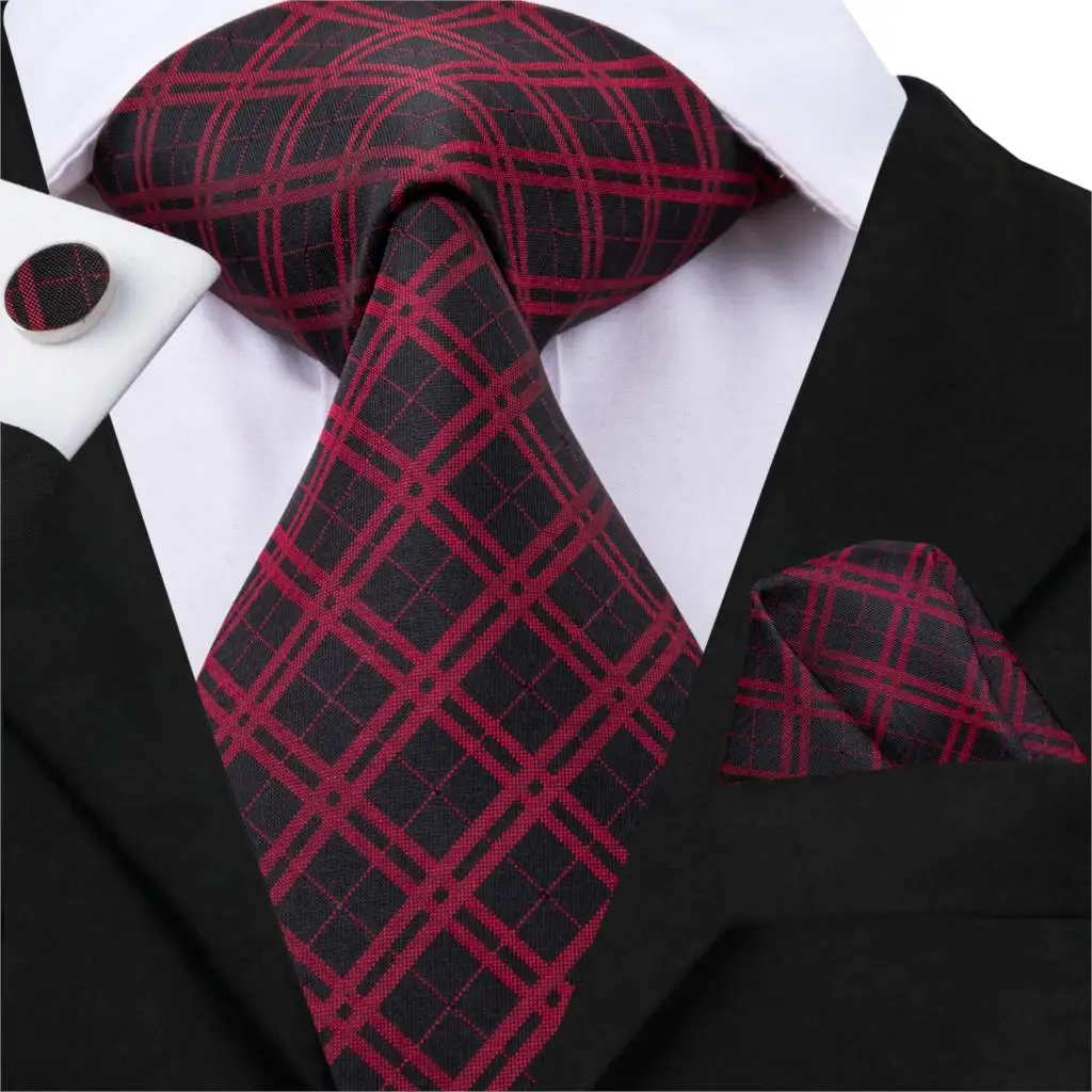 

20 Styles Plaid Silk Mens Ties Fashion Red Necktie 8.5cm High Quality Men's Party Wedding Tie Set Pocket Square Cufflinks Set