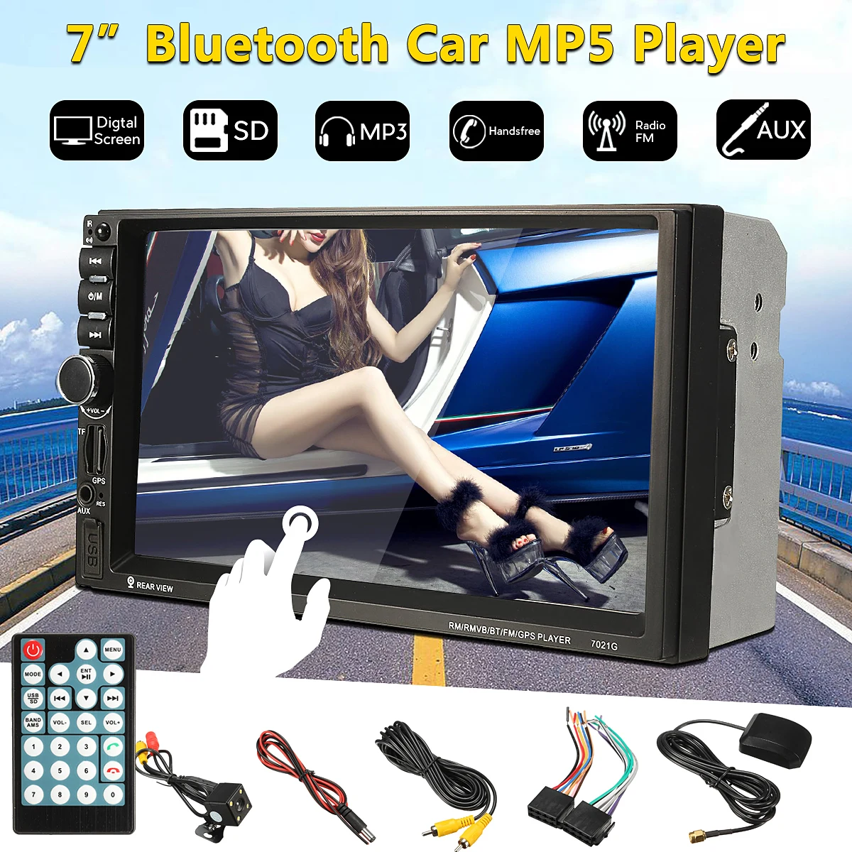 

7 Inch 2 Din Car Radio Stereo Bluetooth Audio Video MP5 Player Autoradio Backup Monitor With GPS Navigation + Rear View Camera