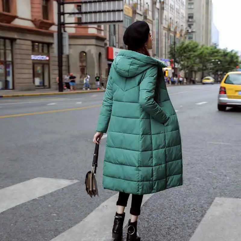 Зимняя куртка женская с капюшоном теплая парка женская одежда пальто Высокое качество Женская новая зимняя коллекция Горячая - Цвет: Зеленый