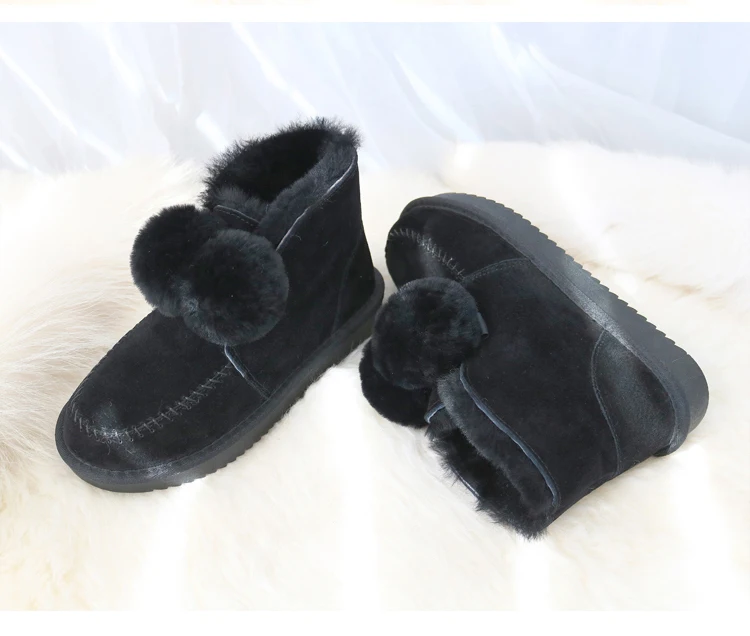 G& Zaco/ботинки из овечьей шерсти; Женская шерстяная обувь; зимние ботинки из овечьей кожи; Зимние Замшевые ботильоны с помпонами; модная обувь из натуральной кожи на плоской подошве