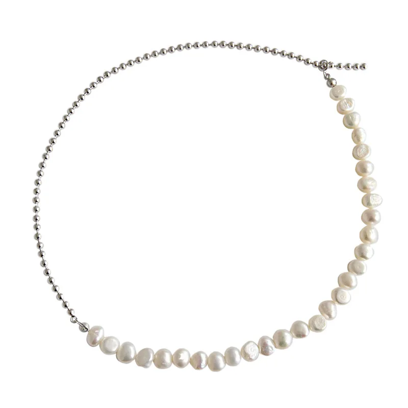 SHANICE INS Trendy S925 Sterling Silver Baroque freshwater pearl bead chain 925 sterling silver choker charm necklace silver necklace silver necklace charms