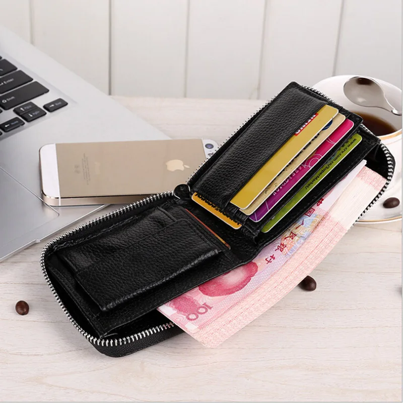 Большая емкость короткие бумажник мужской кожаный бумажник кожаный 20% бумажник карты сумка черная молния кошелек 9039