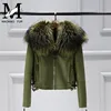 Abrigo de piel auténtica de oveja para mujer, chaqueta de piel de oveja auténtica a la moda, abrigo de piel de oveja auténtica Natural Real con Cuello de piel de mapache ► Foto 2/6