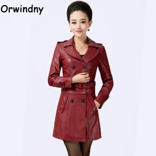 Orwindny новые женские длинные пальто кожаные большие размеры Feminino длинные кожаные тренчи высокие уличные замшевые куртки с отложным воротником