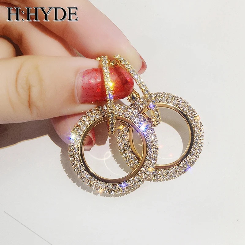 

H:HYDE New Design Creative Jewelry Elegant Crystal Earrings Round Gold Silver Color Earrings Wedding Party Earrings For Women