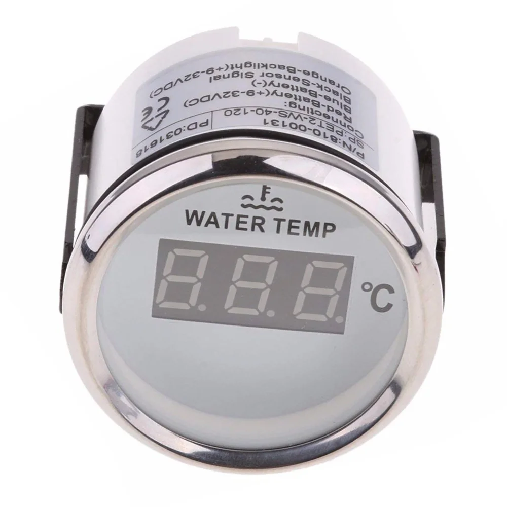 

52 mm Water Temp Temperature Gauge Waterproof Meter With Backlight 287.4 ~ 22.4ohm Digital Temperature Gauge for Car Boat