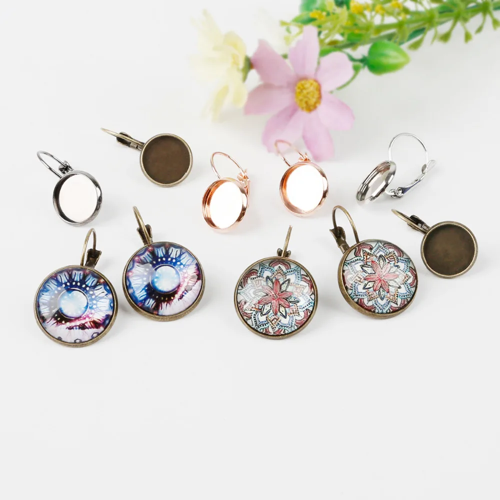 

Hot Sale 10Pcs 12mm Classic Color Series French Lever Back Earrings Blank/Base Fit 12MM Earring Bezels For DIY Jewelry Making