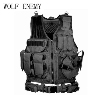 

Outdoor Hunting Tactical Vest Police Military Vest Paintball Army Gear Molle Carrier Airsoft Combat Mesh Vest With Gun Holster