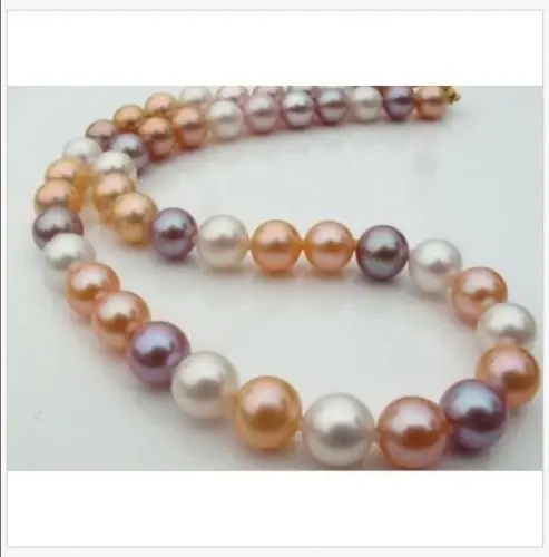 

19" 10-11mm south sea round white pink purple multicolor pearl necklace18 inch 14k (0926)