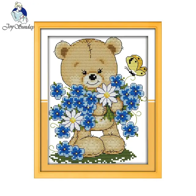 393 45 De Réductionjoie Dimanche Dessin Animé Style Petit Ours Avec Des Fleurs Beaux Modèles De Point De Croix Gratuitement Compté Fournitures De