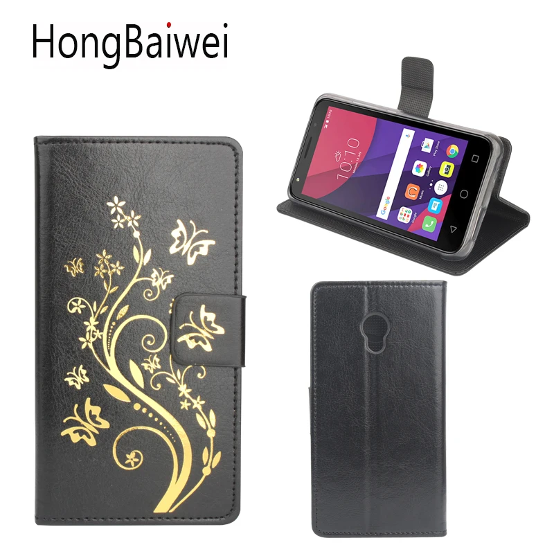 

HongBaiwei for Alcatel One Touch Pixi 4 5045X Case Luxury Flower Henna Clear Flip Leather Wallet Phone Bag Case