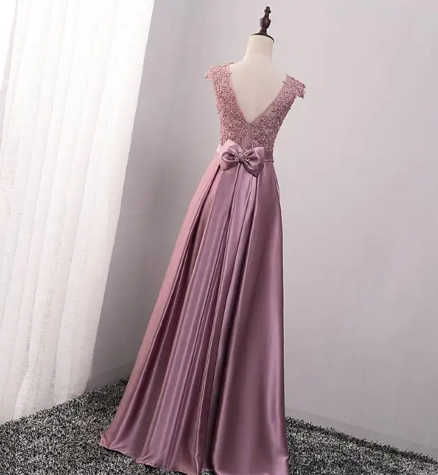 VENSANAC A Line Bow O Neck Embroidery Satin Long Evening Dresses 2018 Lace Elegant Party Crystals Sash Prom Gowns VENSANAC A Line Bow O Neck Embroidery Satin Long Evening Dresses 2018 Lace Elegant Party Crystals Sash Prom Gowns