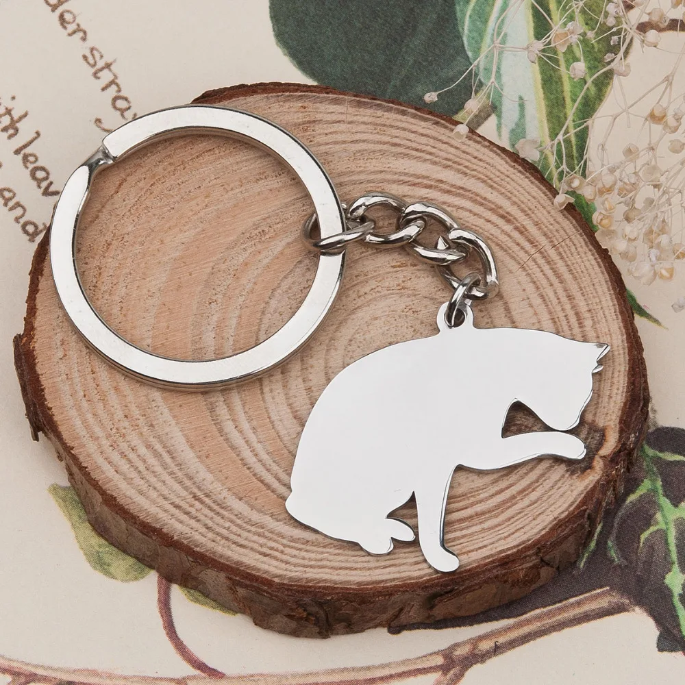 

Doreen Box Round Iron Key Chain Silver Stainless Steel Cat Pattern Pendants Animal Series 8cm x 3.7cm,1 Piece