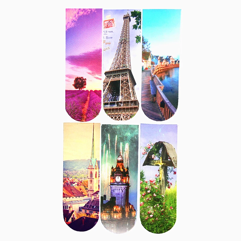 

6pcs/set landscap Scenery Eiffel tower magnetic bookmark book bookmarks for book metal bookmark Bookmarks creative supplies