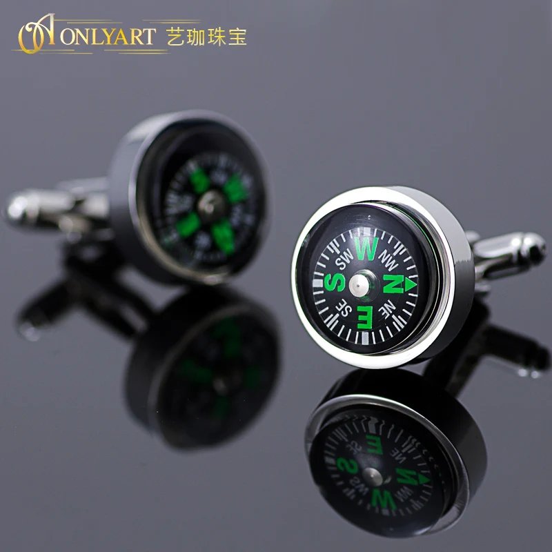 Compass Cufflink  Fashion Accessory Round Button Decoration Jewelry Boutons de manchette Silver Plated Cuff link for Men's Shirt