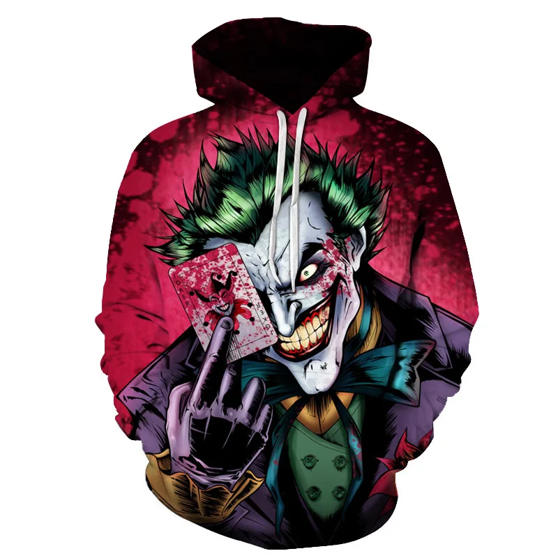 

2018 youth 3D poker clown Wolf, harajuku prints loose pocket with hoodie poleron hombre mens hoodies