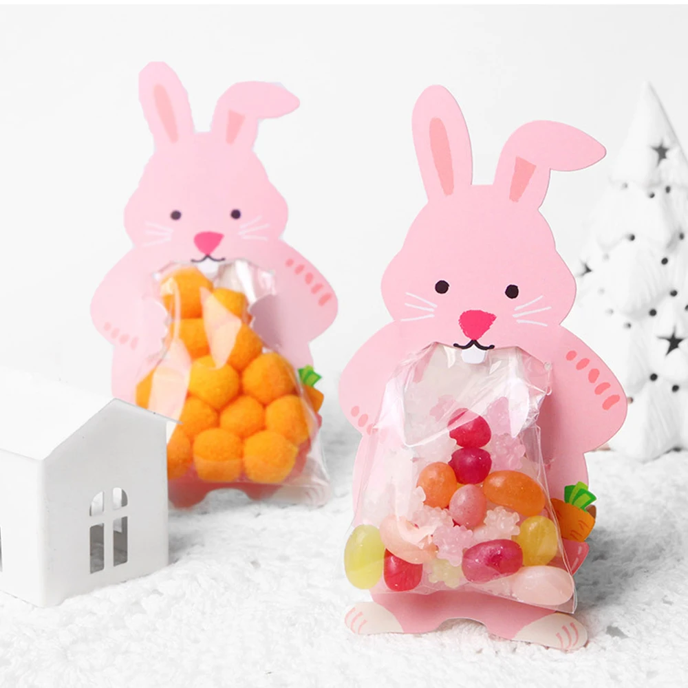 

100pcs Candy Bags DIY Snack Gift Bags With Greeting Cards Cute Animal Easter DIY Plastic Cookie Bags Wedding Party Decorations