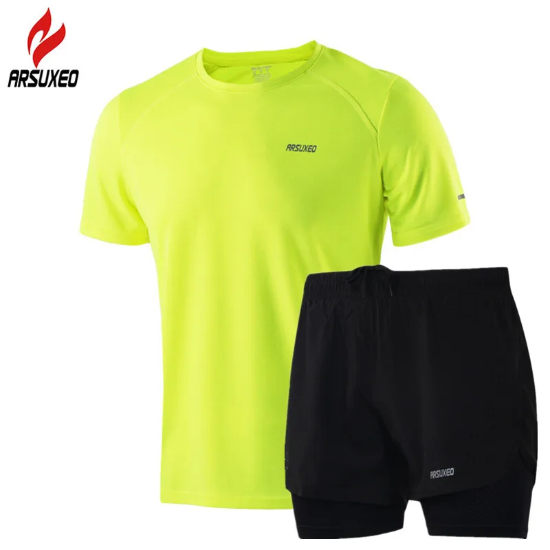 ARSUXEO, летние мужские шорты для бега, комплект из Джерси, компрессионный, для бега, быстросохнущая Спортивная футболка, костюм для бега, спортивная одежда, одежда для спортзала - Цвет: Color 5