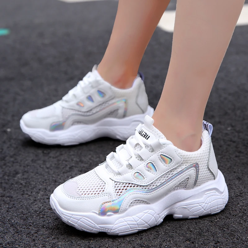 

Fashion Women Vulcanized Shoes Sneakers Ladies Lace-up Casual Shoes Breathable Walking Shoes White Women Trainers Buty Damskie