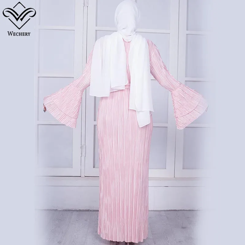 Wechery розовое платье хиджаб Eid Mubarak бисер труба рукав длинные платья абайя Милая элегантная одежда для женщин