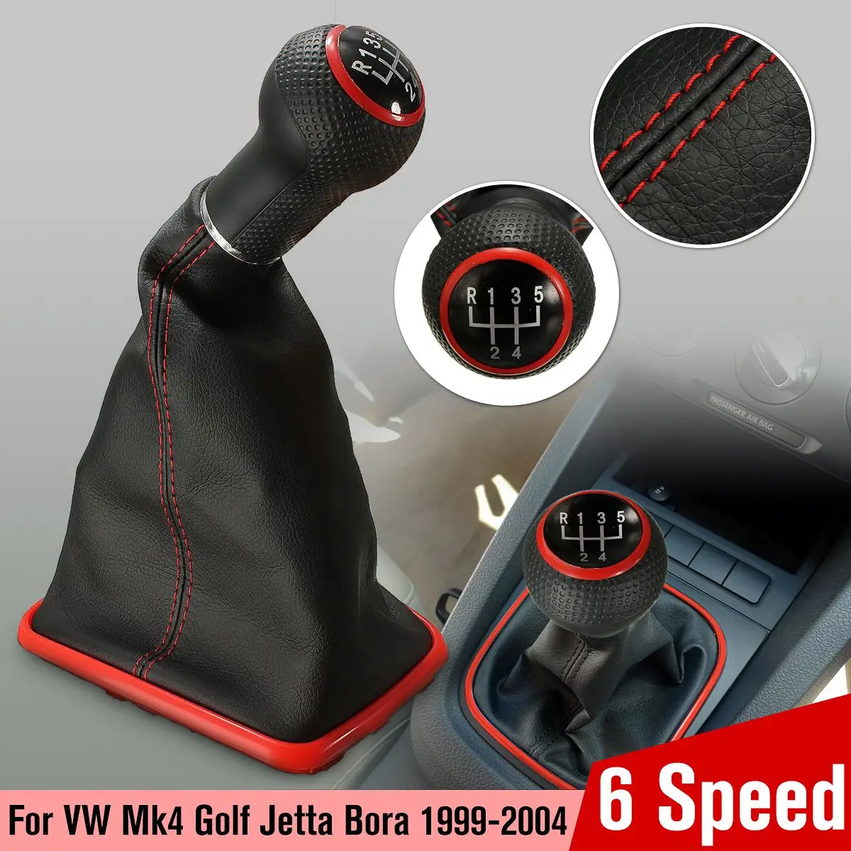 Buy 5/6 Speed Red Car Gear Shift Knob Shifter Gaiter